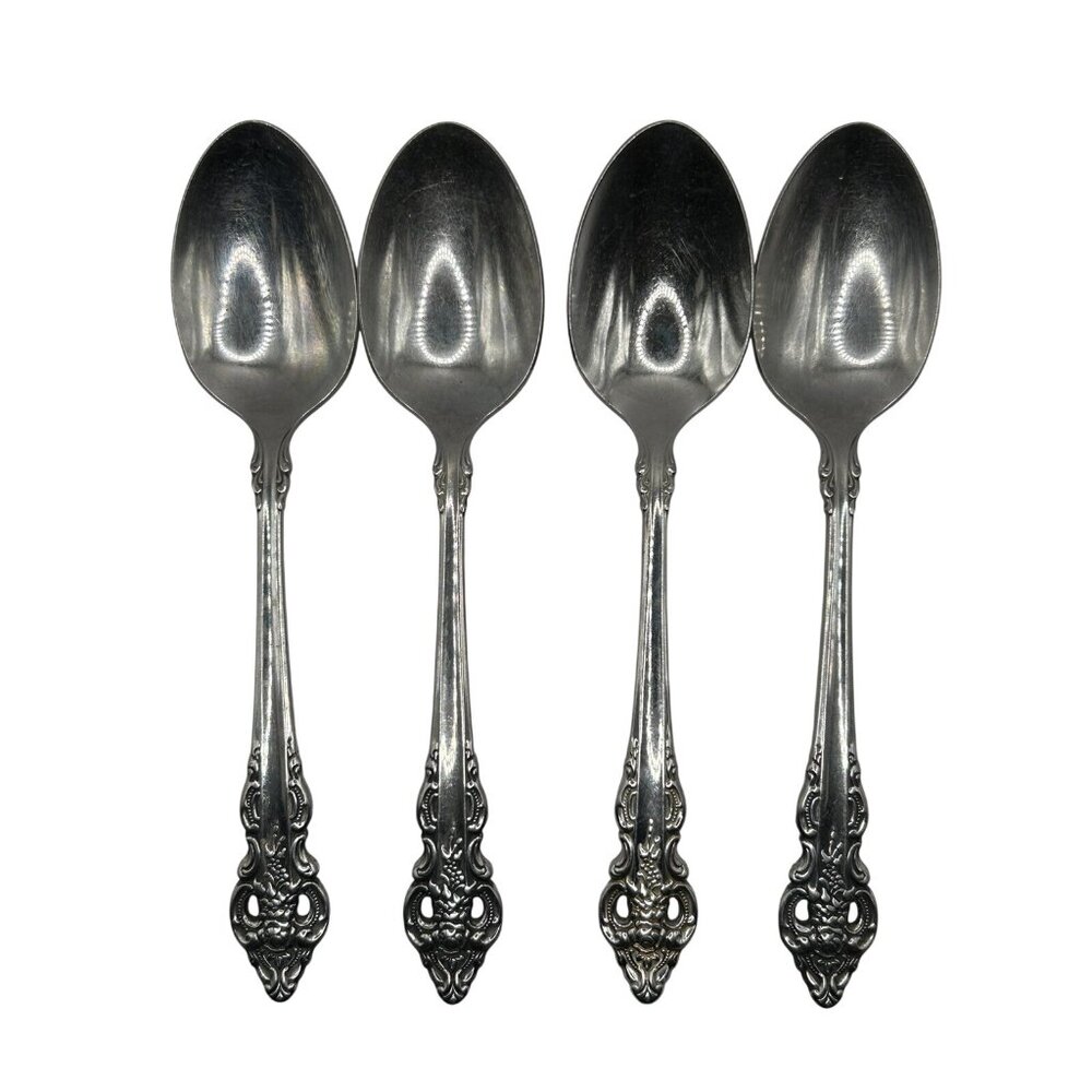 4-Oneida Community CHERBOURG Glossy Stainless Flatware TEASPOON 6" Flatware